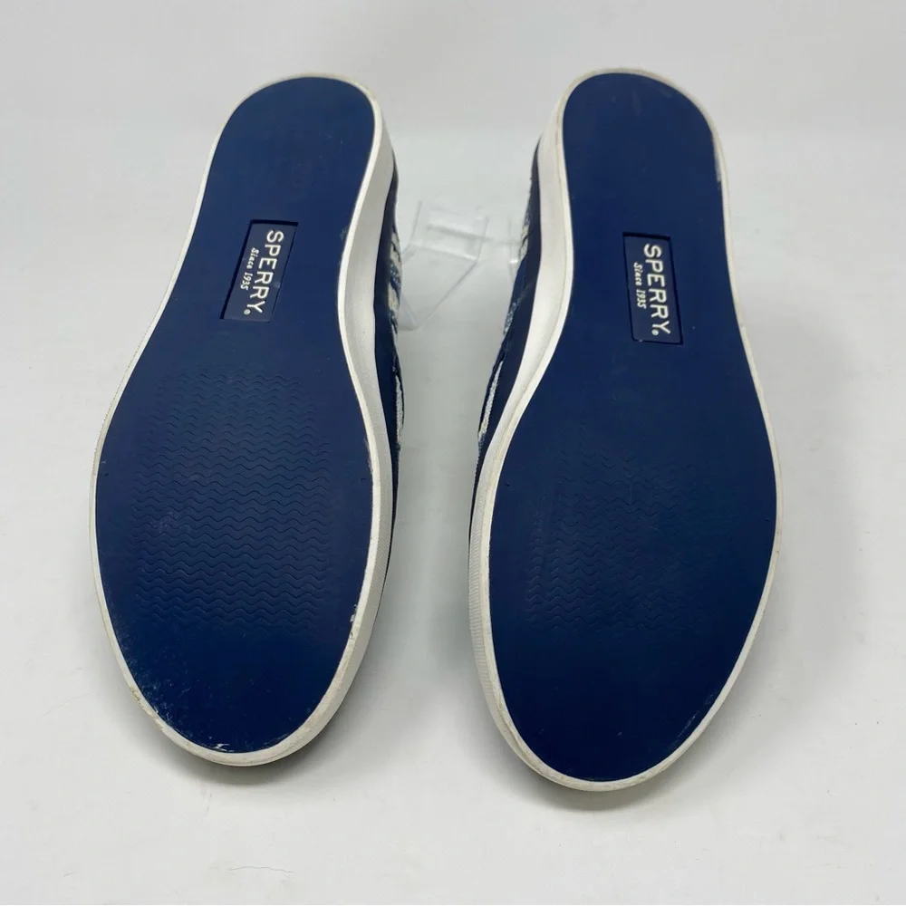 Sperry Top Siders Seaside Blue & White Stripe Mesh Slip Ons Sz 8